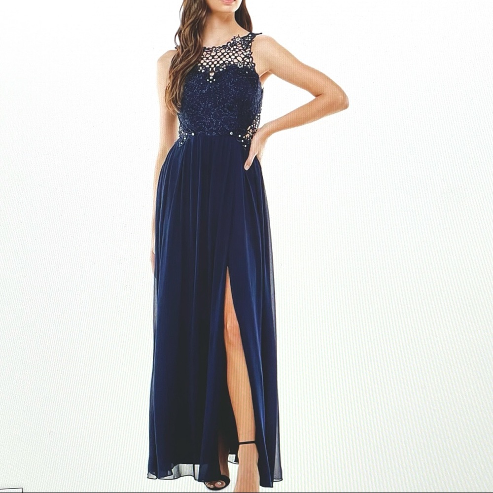 NWT City Studios Embellished Illusion Tulip Gown